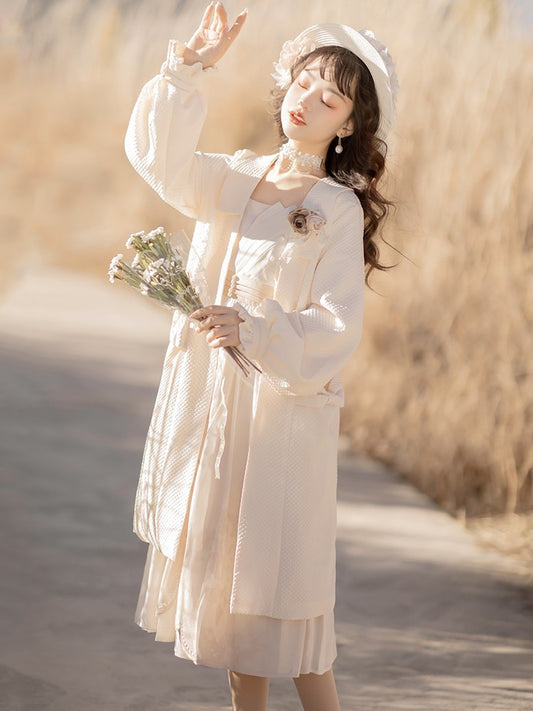 Huajianji original Hanfu women's improved Chinese style daily Han element coat suspender dress two-piece suit spring