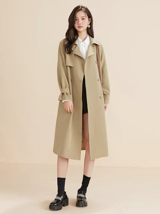 Fantu trench coat 2022 new women's mid-length small spring and autumn casual khaki thin coat