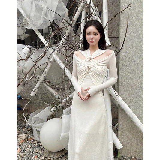2ND STUDIOS White Knitted Dress Lady Temperament Royal Sister Fan 2022 New Design Skirt