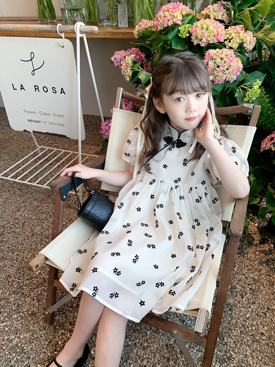 Girls dress 2023 new summer children's Korean jacquard cheongsam skirt baby summer fashionable foreign style dress