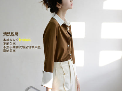 TRR Intellectual timeless high-quality thick long-sleeved micro-loose shirt female chic treasure top love