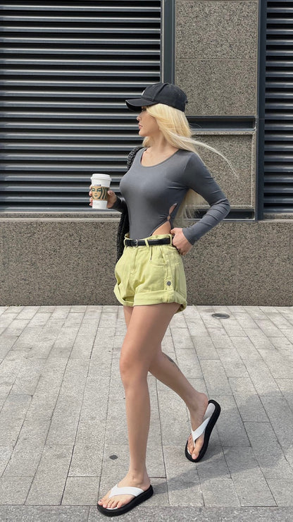 Well also isn wind hollow design jumpsuit female spring new self-cultivation long-sleeved T-shirt with bottoming shirt top