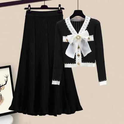 Autumn Xiaoxiang wind small knitted sweater skirt skirt light mature wind women's suit female temperament two-piece set