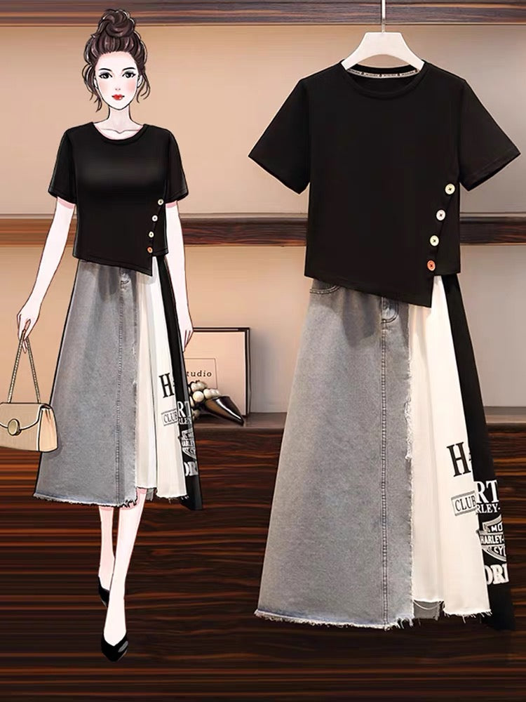 Large size women's clothing 2022 summer new age-reducing, Western style, thin, meat-covering salt series, two-piece high-end dress