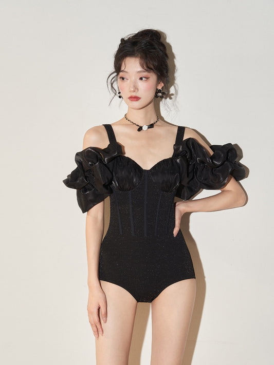 Jinzhu swimsuit women's 2023 new one-piece thin cover belly sexy lotus leaf side gathered hot spring vacation swimsuit