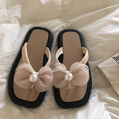 Lin Xiansan Korean bowknot flip-flops women's summer wear flip-flops sandals flip-flops ins tide