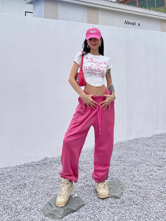 Wild zerocircle leggings women's summer design loose and thin sports casual rose red pants