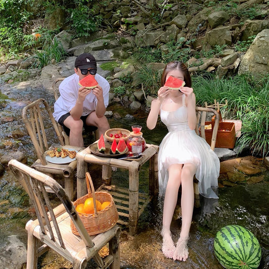 ByYou summer temperament high-end French white silk wrinkled suspender dress with waist and thin short fairy skirt 1140
