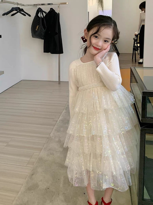 Original girls winter knitted cake skirt children's children's clothing autumn and winter long-sleeved dress princess dress dress skirt