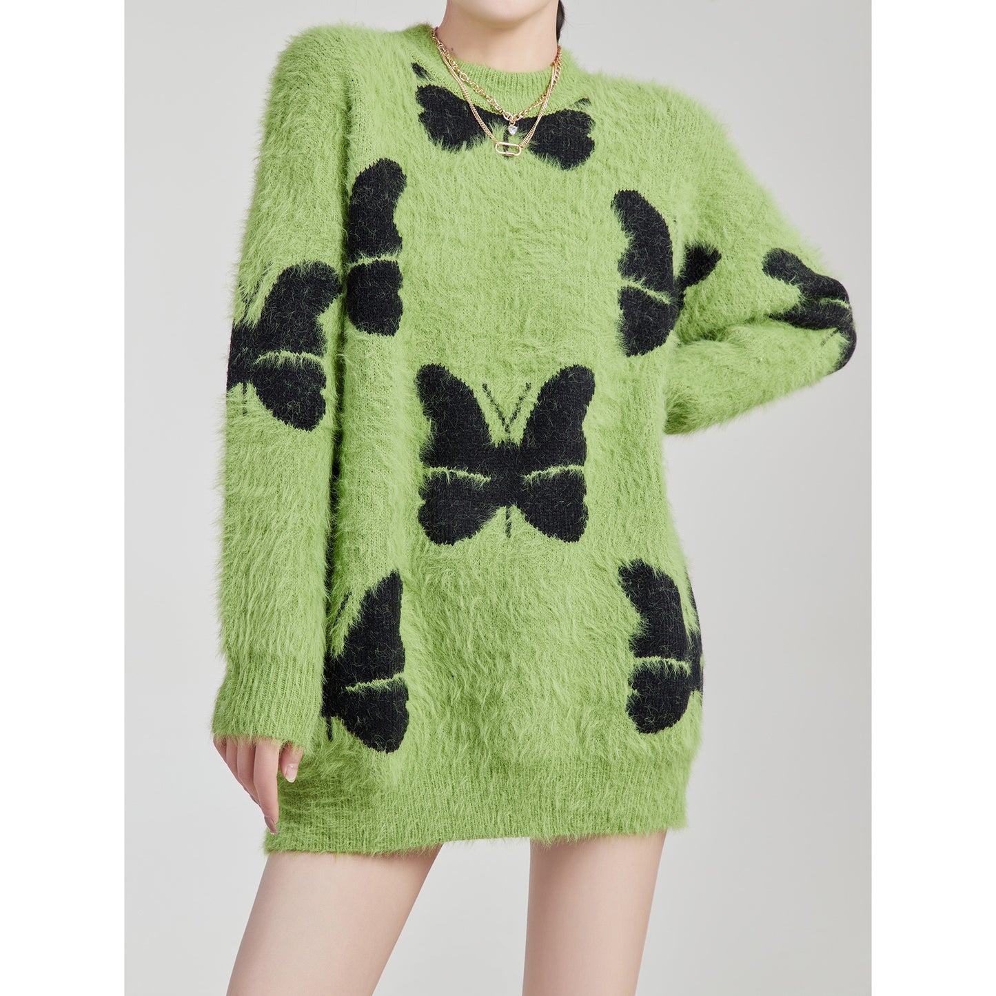 LLL LAB/high-end fried street jacket lazy wind round neck early autumn gentle Korean knitted sweater women autumn and winter