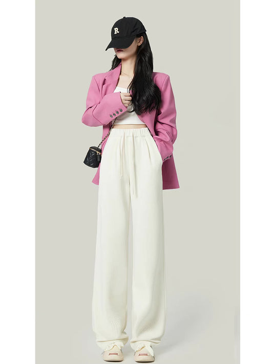 Chenille corduroy wide-leg pants women's 2022 autumn and winter new loose high waist plus velvet straight pink casual pants women