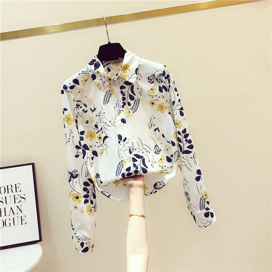 Chiffon shirt women 2022 early autumn new fashion small floral print long-sleeved shirt women's top western style shirt