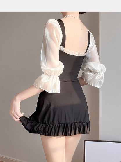 Yimeishan long-sleeved swimsuit women's one-piece conservative skirt style 2023 new hot style cover belly and look thin for students to soak in hot springs