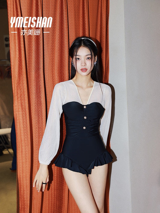 Yimeishan long-sleeved swimsuit women's 2023 new sexy slimming high-end sense net red style one-piece swimsuit hot spring