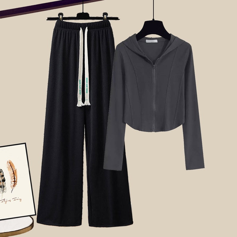 Spring outfit with a whole set of hot girl suit fishbone hooded sweater pants net red fried street sports two-piece spring