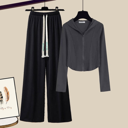 Spring outfit with a whole set of hot girl suit fishbone hooded sweater pants net red fried street sports two-piece spring