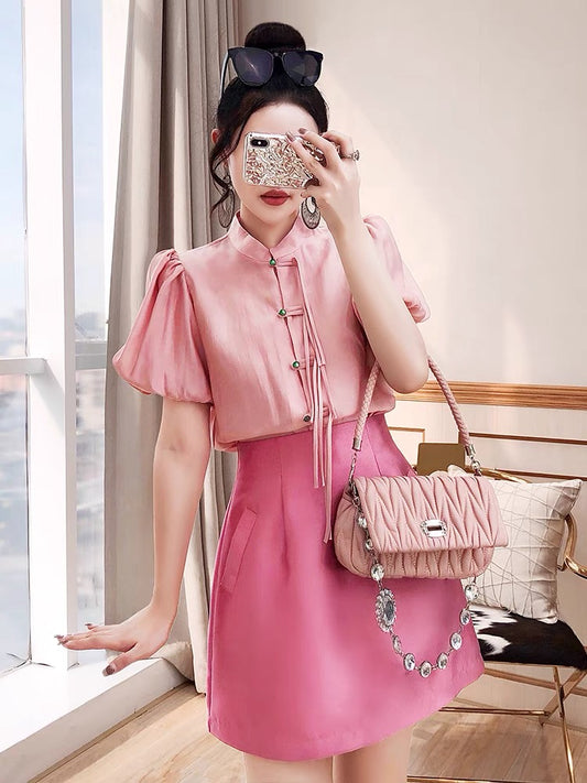 Royal sister suit two-piece summer women's clothing 2022 new fashion retro top short skirt salt ladies suit