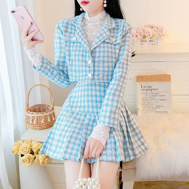 Xiaoxiangfeng suit temperament ladies 2022 autumn new high-end tweed short jacket pleated skirt two-piece set