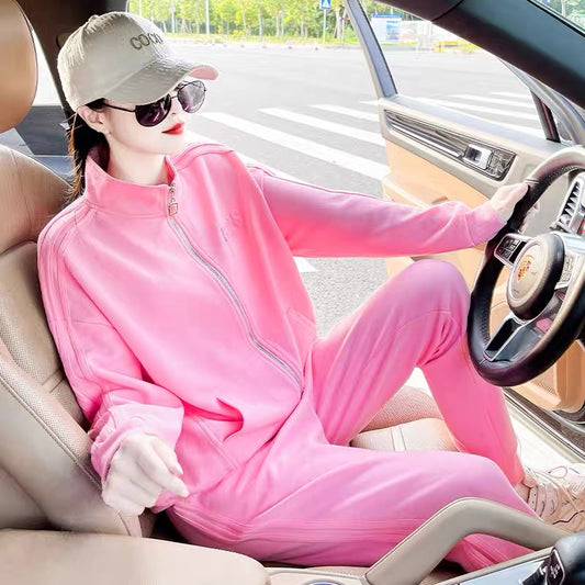 Sweater suit women's autumn new Western style bombed street goddess fan large size slim fashion sports and leisure two-piece tide 1672