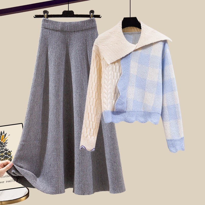 knitted sweater skirt two piece set