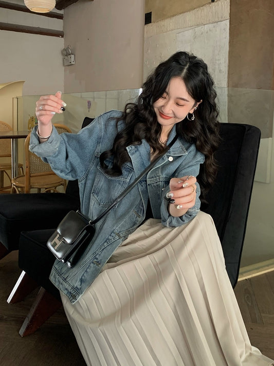 Ren Xiaoyi retro blue denim jacket female Korean version loose spring 2023 new Korean trendy top denim jacket