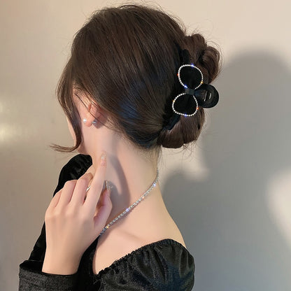 Bowknot velvet grab clip back of the head hair clip women's net celebrity plate hair clip high-end sense shark clip explosive headgear