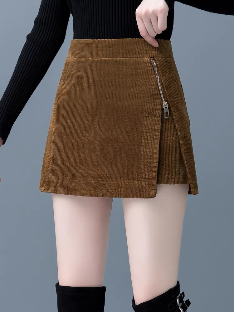 Corduroy shorts women's autumn and winter 2022 new hot style side zipper A-line skirt high waist culottes integrated boot pants