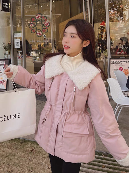 Pink Korean sweet cotton clothing women's winter short section small 2022 new college style milk fufu thickened cotton jacket