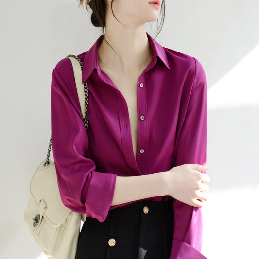 TRR fashion big coffee easy to get long-sleeved slightly loose purple shirt female texture wear chic commuter top