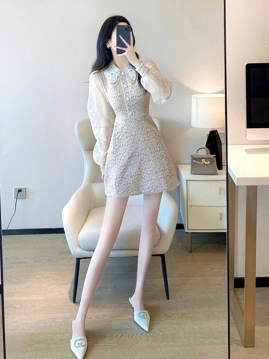 Heavy industry lace dress high-end sense 2023 spring new women's clothing temperament lady French jacquard court style skirt 2015u