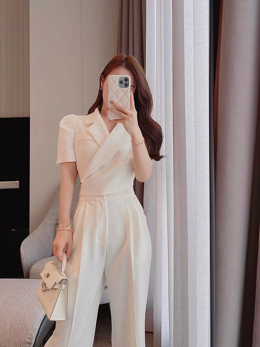 Miss Dong high-end custom light familiar style women's suit 2022 new summer wide-leg pants short-sleeved suit two-piece suit