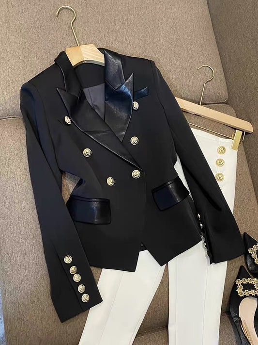European station high-end European goods new high-end ruffian handsome ins cold wind chic design suit jacket female 6864