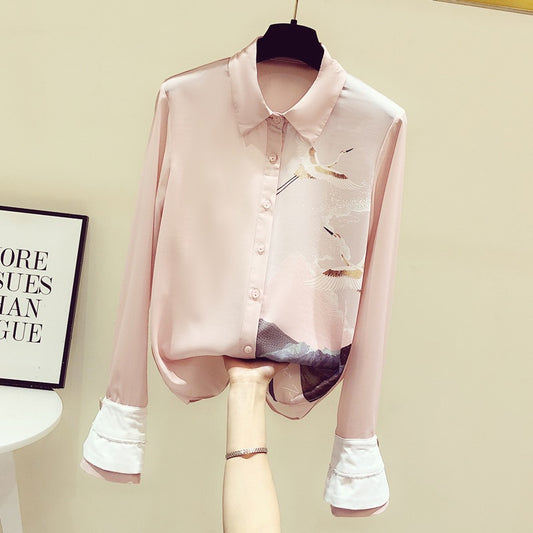 2022 early autumn new design sense niche shirt women's long-sleeved chic fashion temperament very fairy top high-end sense