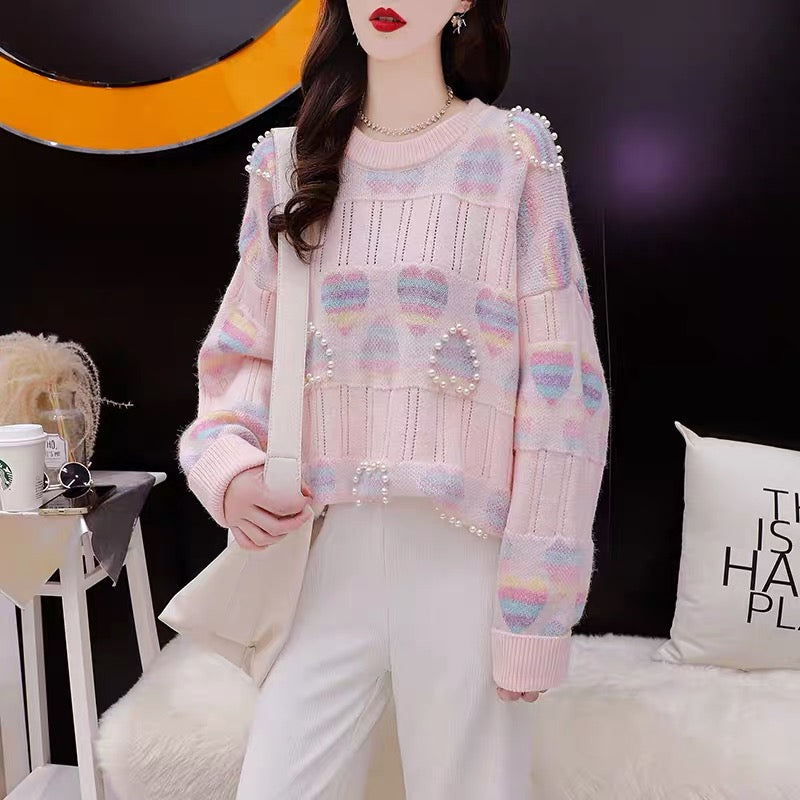 Sweet Japanese small fresh sweater women's 2022 new autumn and winter Western style age-reducing loose and lazy wind knitted top