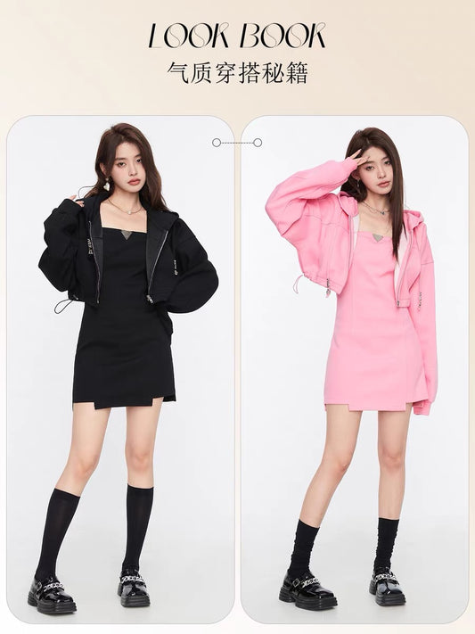 Fantu casual royal sister style short sweater hot girl suspender skirt suit 2022 autumn new niche two-piece female