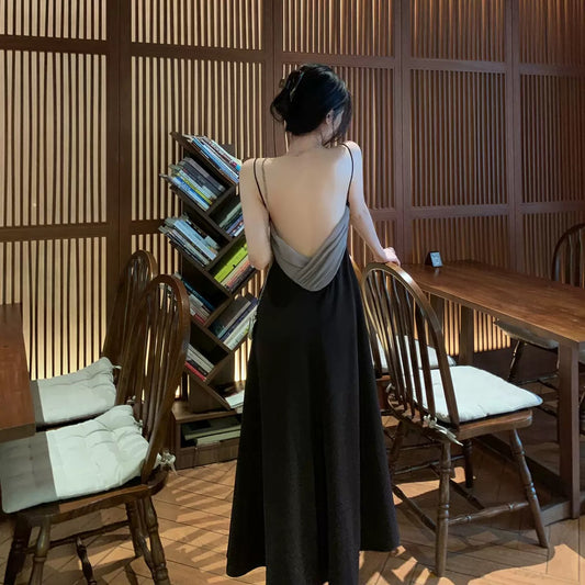 Middletone | Wabi-Sabi Skirt~Cool and minimalist brown halter dress with satin dress for women