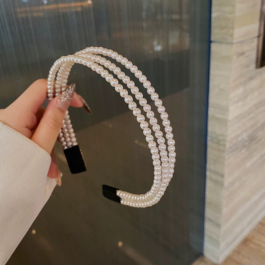 Pearl headband female super fairy French romantic net red 2021 new face wash high skull top 2022 pressure hairpin headdress