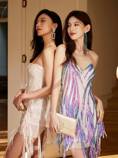 Brilliant streamer | fine flash tube top dress dollytang design sense irregular hem birthday skirt small dress
