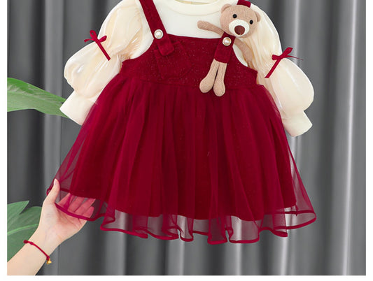 Girls red dress autumn and winter children's princess dress 2 baby New Year's dress winter 1 year old dress girl baby