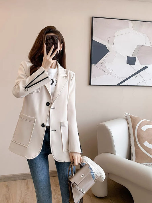 2022 spring new French retro British style high-end loose and thin double-breasted black suit jacket women