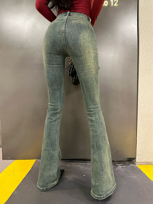 Helen Hip Lifting High Waist Jeans Women [Super Long Legs] Flared Wide Leg Pants Slim Fit Pants
