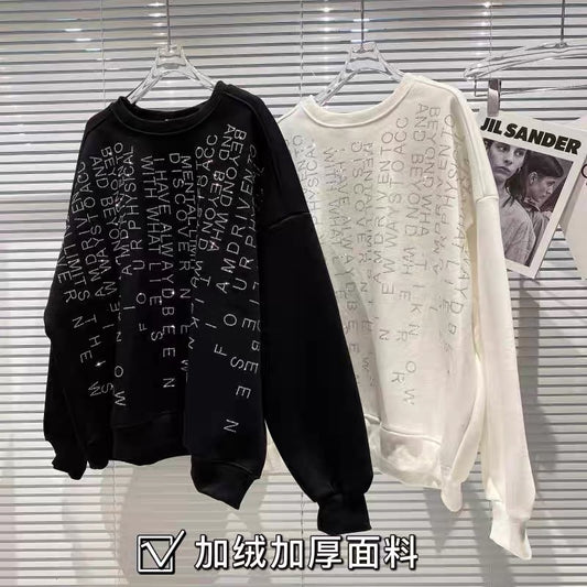 Net red with the same style 2022 autumn new animal figure letter rhinestone hot drill casual loose space cotton sweater women's tide