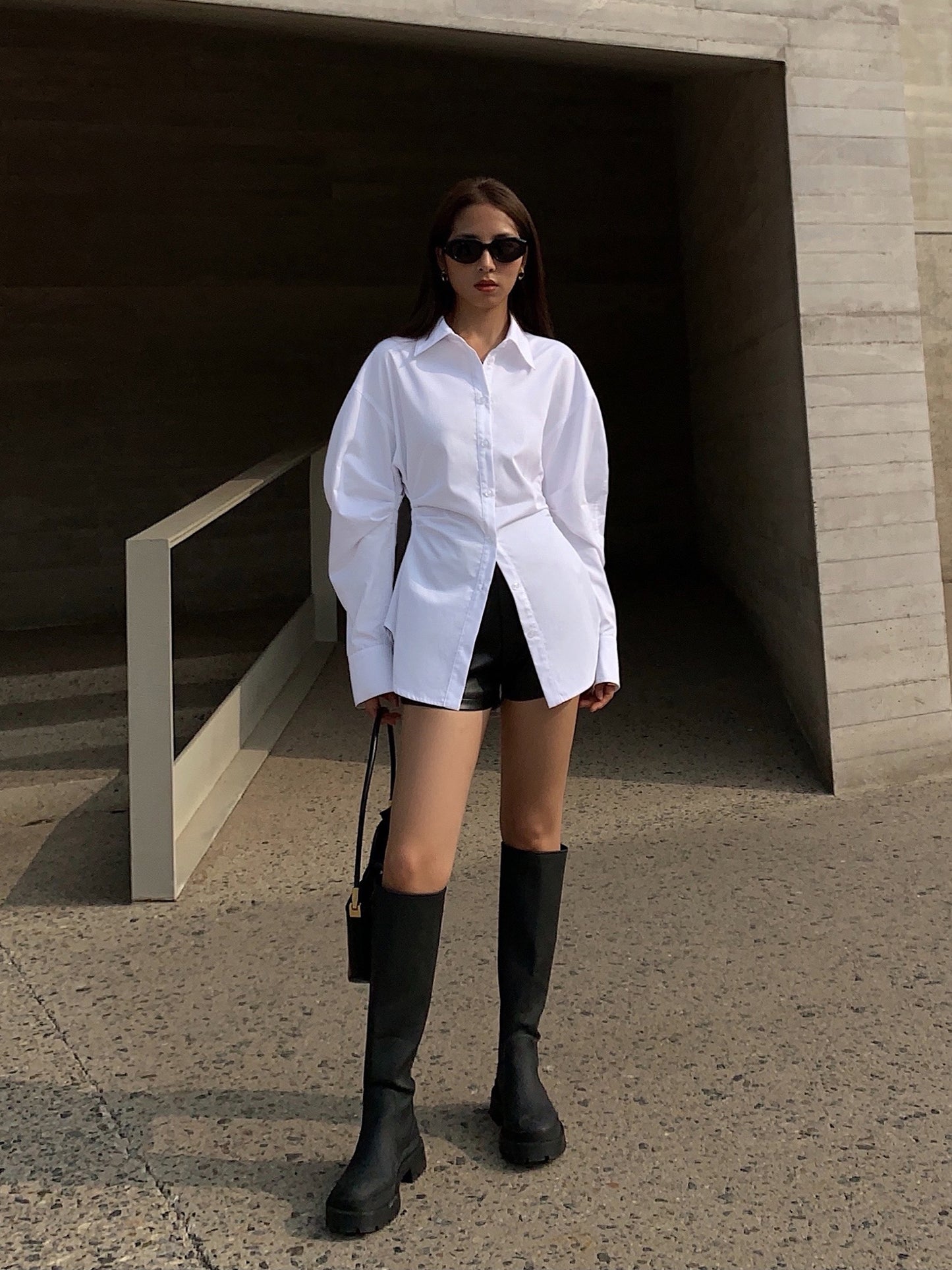 NEVA HU white waist slimming long-sleeved shirt female design sense niche 2022 autumn new slim shirt