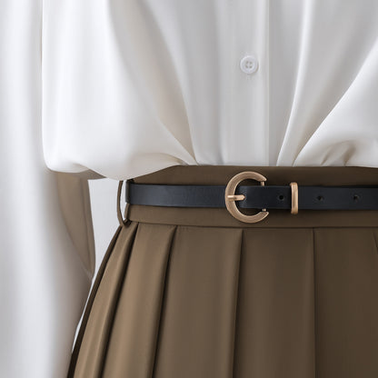 Khaki pleated skirt 2022 autumn and winter new high waist a-line skirt women's spring and autumn mid-length skirt skirt