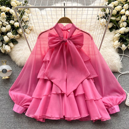 Light luxury high-end top women's 2022 spring new French style niche elegant temperament sweet long-sleeved chiffon shirt