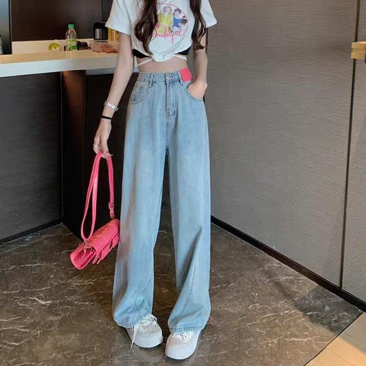 The niche is thin and sweet and spicy style suit design sense pleated long-sleeved top women's summer wide-leg pants jeans two-piece set 282