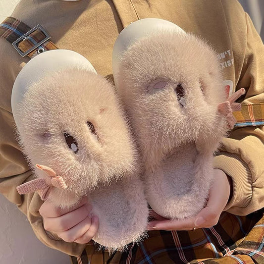 Cute cotton slippers women autumn and winter home indoor home soft bottom non-slip warm plush net red plush slippers men