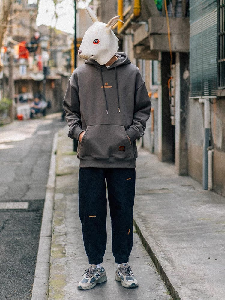 Rabbit Xiansen Spring and Autumn Japanese Retro Embroidery Black Plush Pants Men's Workwear Trendy Brand Casual Loose Trousers