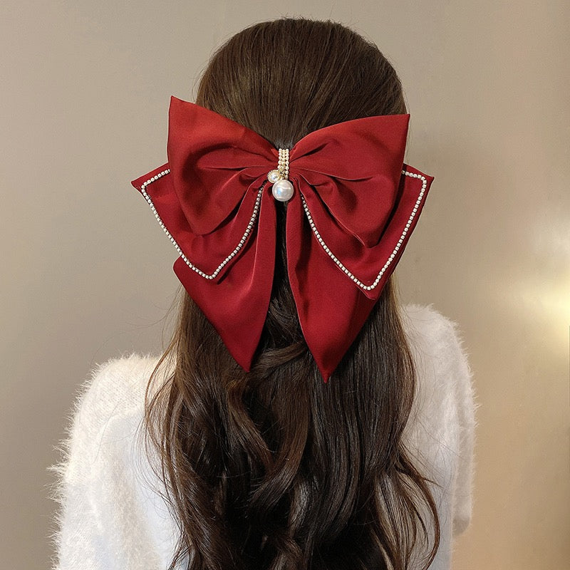 French simple red big bow top clip headdress women's head back 2023 new high-end hair clip hair accessories