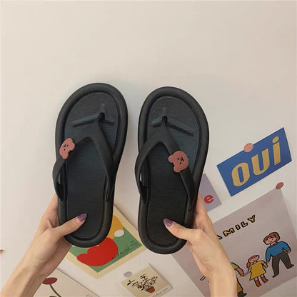 Thin strips cute cartoon flip flops female summer wear non-slip student ins trendy girls heart sandals and slippers beach shoes